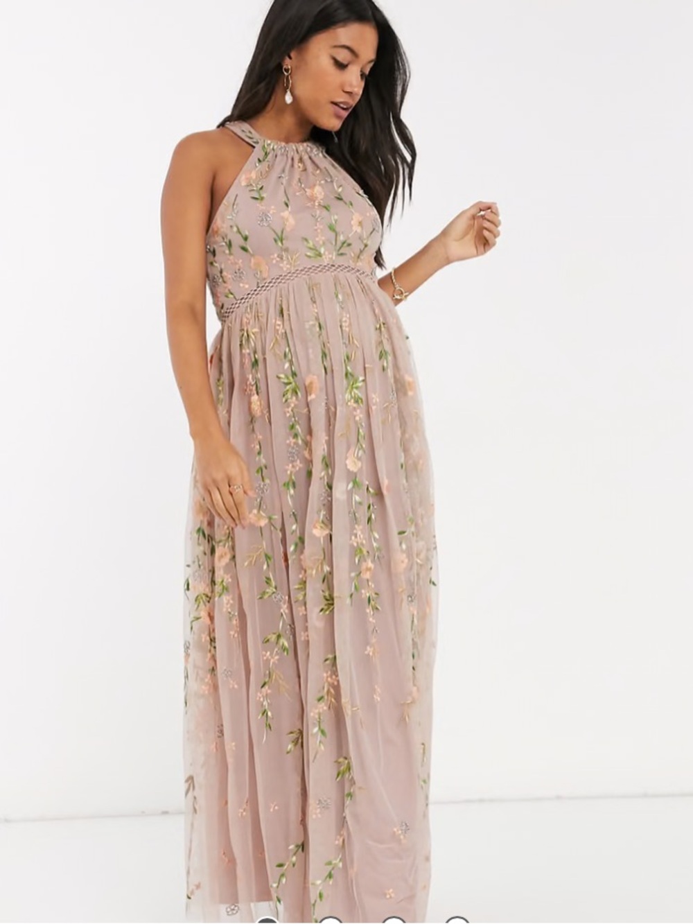 ASOS NWT Maternity halter neck embroidered floral sequin mesh maxi dress 4